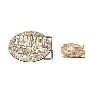 Vintage Frontier Hotel Las Vegas Souvenir Belt Buckle & Money Clip Set